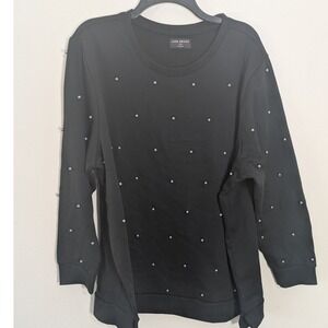 Lane Bryant‎ Black Sweatshirt Pearl Embellished Crew Neck Fleece 22/24